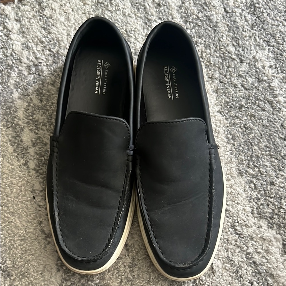Black Leather Slip-On Shoes